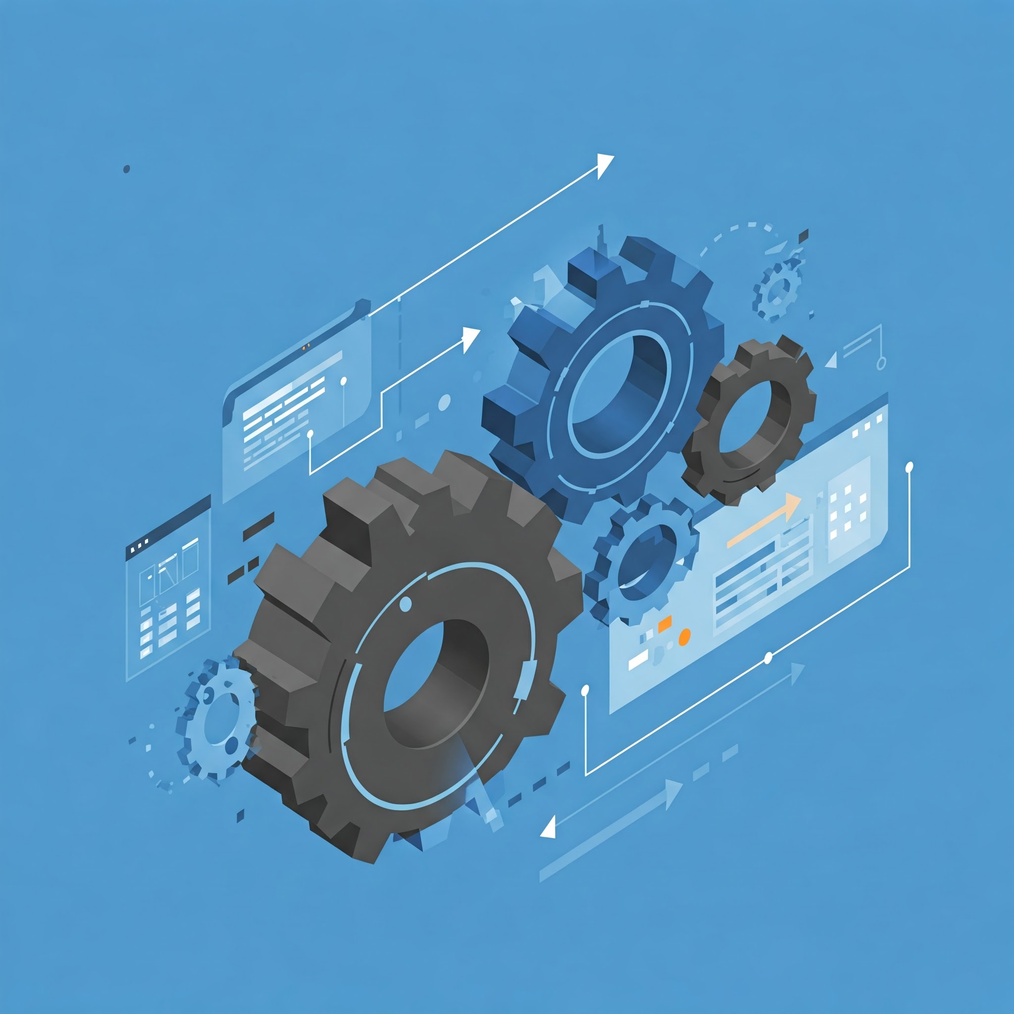 Gears turning into streamlined process flows representing operational excellence